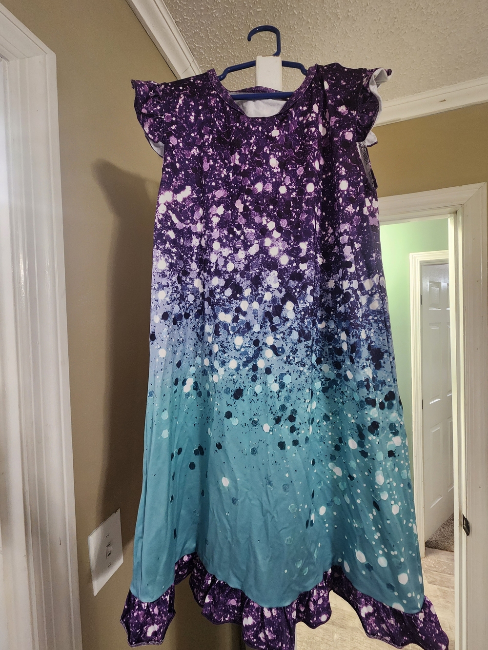 Girls Purple to Teal Ombre Splash Casual Dress